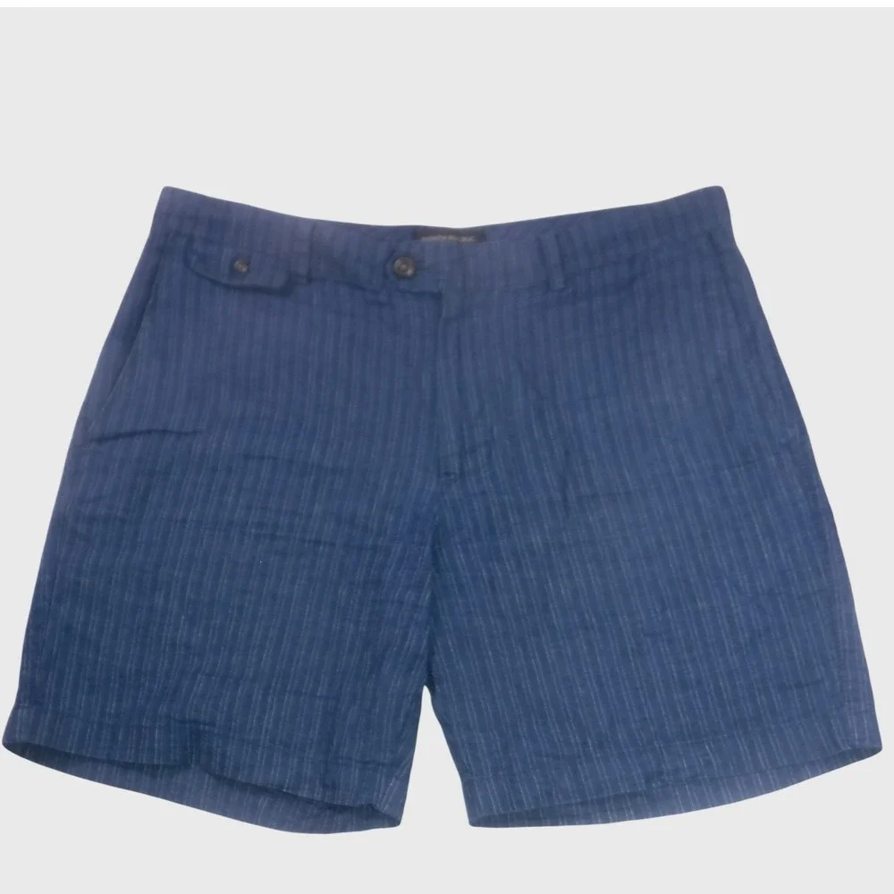 Banana Republic Mens Blue Pinstripe Linen Blend Shorts Size 33 Summer Preppy‎
